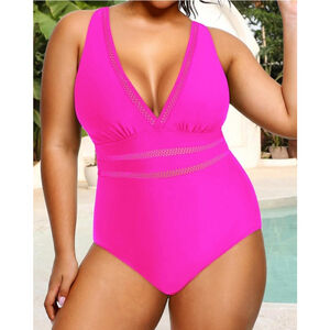 Daci Women Plus Size One Piece Swimsuits V Neck, Pink, Size 12W, NWT